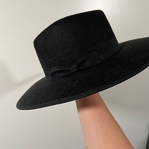 Felt Black Wide Brim Hat Boutique Witchy Aesthetic - Picture 3 of 6